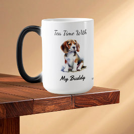 Taza Mágica Watercolor Beagle Puppy Brown Personalize