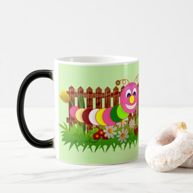 Taza Mágica Whimsical Garden Bug Green Fence Funky Cuid Kid (Con donut)