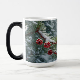 Taza Mágica Winter Wonderland Mug Evergreen Pine & Red Berries