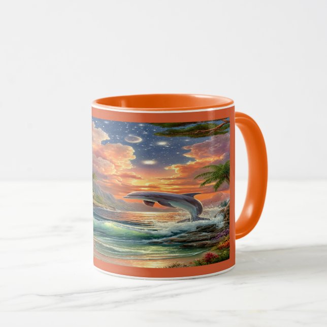 Taza Magical Sunset Dolphin Tropical Ocean Mug (Anverso derecho)