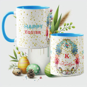 Taza Magnífica tipografía de monograma decorativa flora