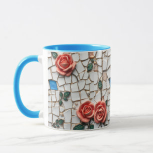 Taza Magnífico estampado de mosaicos y Rosas azules