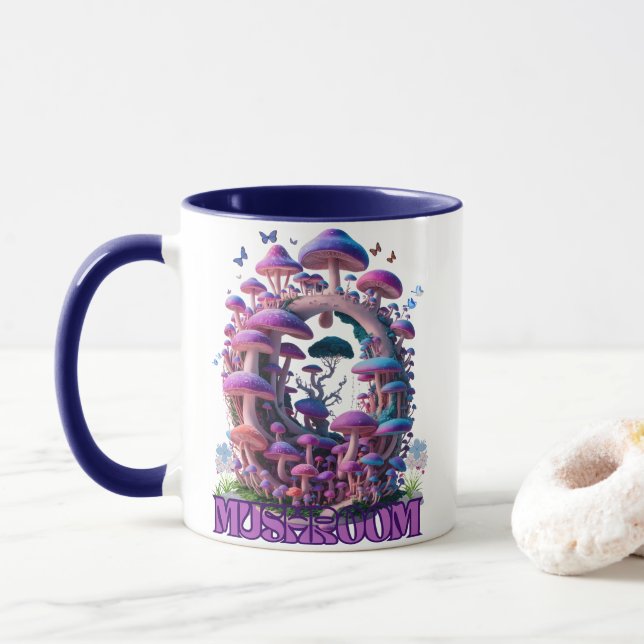 Taza Magnífico hongo Maravilloso Encanto de arte fantas (Con donut)