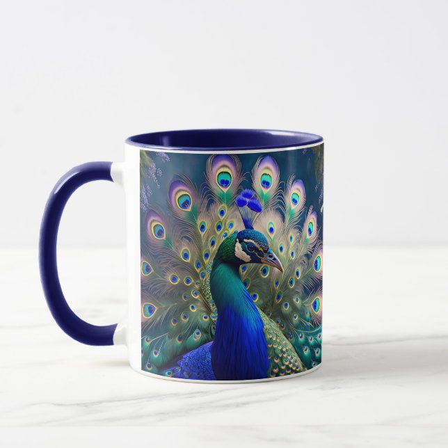 Taza Magnífico pavo real con desplome verde azulado y o (Izquierda)
