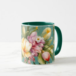 Taza Magnolia rosa y amarilla exquisita con flores blan