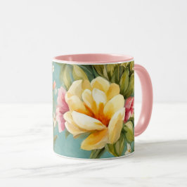 Taza Magnolia rosa y amarilla exquisita con flores blan