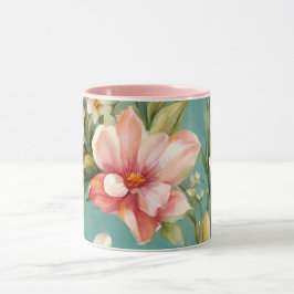 Taza Magnolia rosa y amarilla exquisita con flores blan