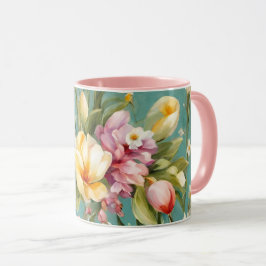 Taza Magnolia rosa y amarilla exquisita con flores blan