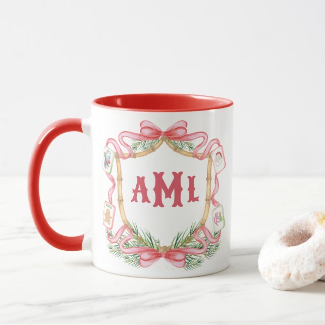 Taza Mahjong de Navidad | Monograma (Con donut)