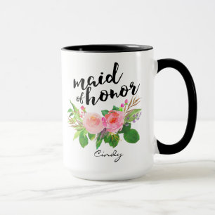Taza Maid of Honor Watercolor Floral Personalizado