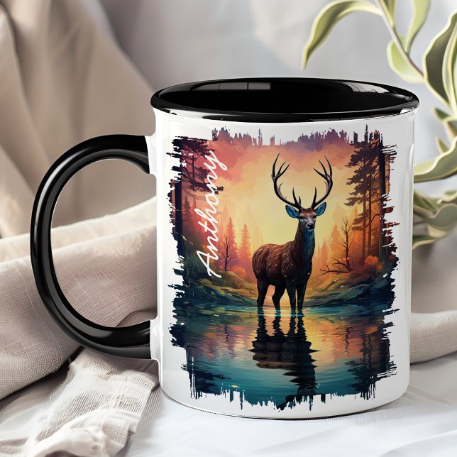Taza Majestuoso ciervo en la reflexión del lago Sunset (Subido por el creador)