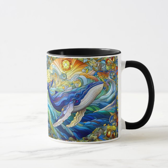Taza Majestuoso Mosaico Marino A Ballena De Vidrio Manc (Derecha)