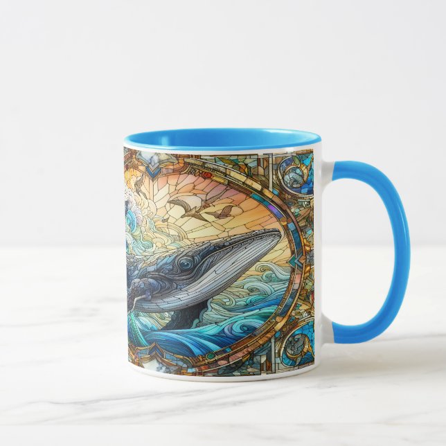 Taza Majestuoso Mosaico Marino A Ballena De Vidrio Manc (Derecha)
