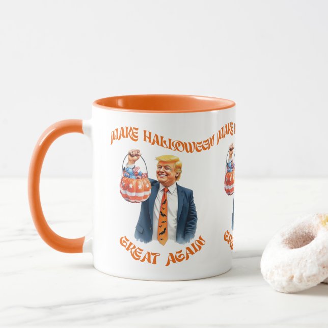 Taza Make Halloween Great Again Donald Trump Funny (Con donut)