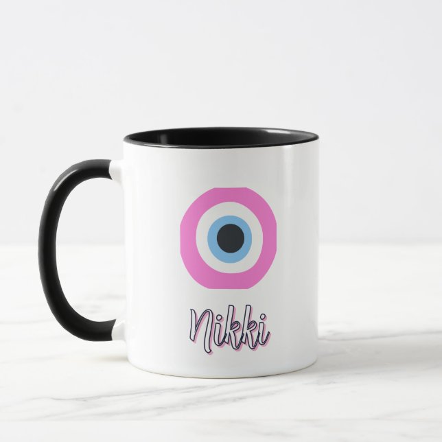 taza mal de ojo rosa || personalizable  (Izquierda)