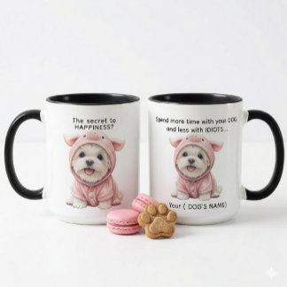 Taza Maltés con disfraz de cerdo regalo para mamá/papá 