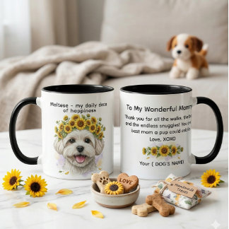 Taza Maltés mi dosis diaria de felicidad Girasoles
