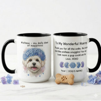 Taza Maltés mi dosis diaria de felicidad Hortensia