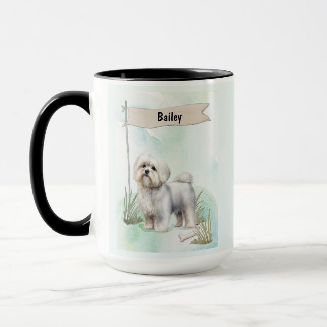 Taza Maltese Watercolor Personalized Dog (Izquierda)
