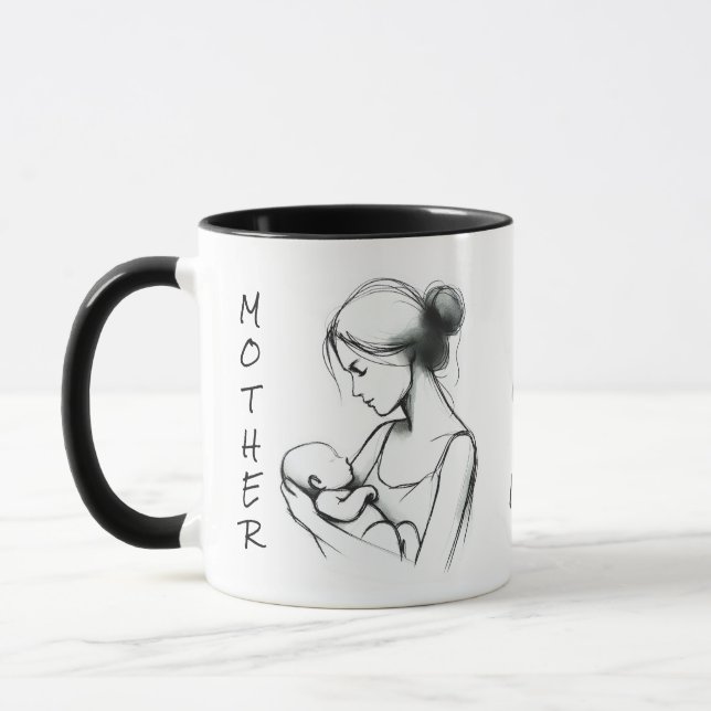 Taza Mamá amante del día de la madre y dibujo moderno p (Izquierda)