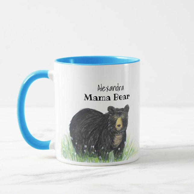 Taza ~ Mama Bear ~ Black Bear blue trim Mug (Izquierda)