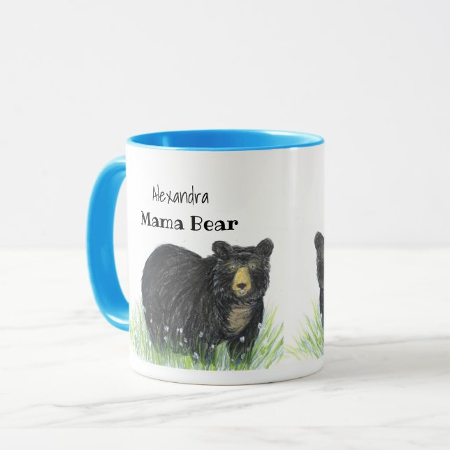 Taza ~ Mama Bear ~ Guarnecido azul del oso negro (Anverso izquierdo)