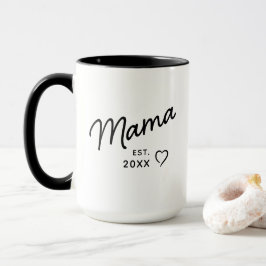 Taza Mama Black and White Minimalist Est Year 