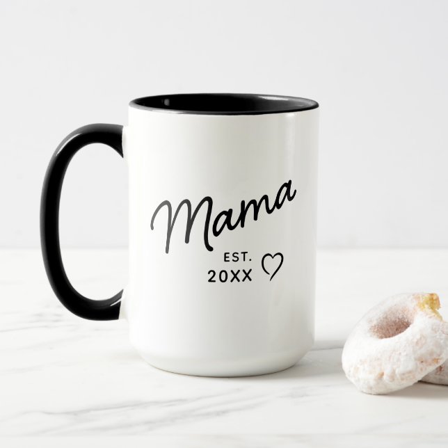 Taza Mama Black and White Minimalist Est Year  (Con donut)