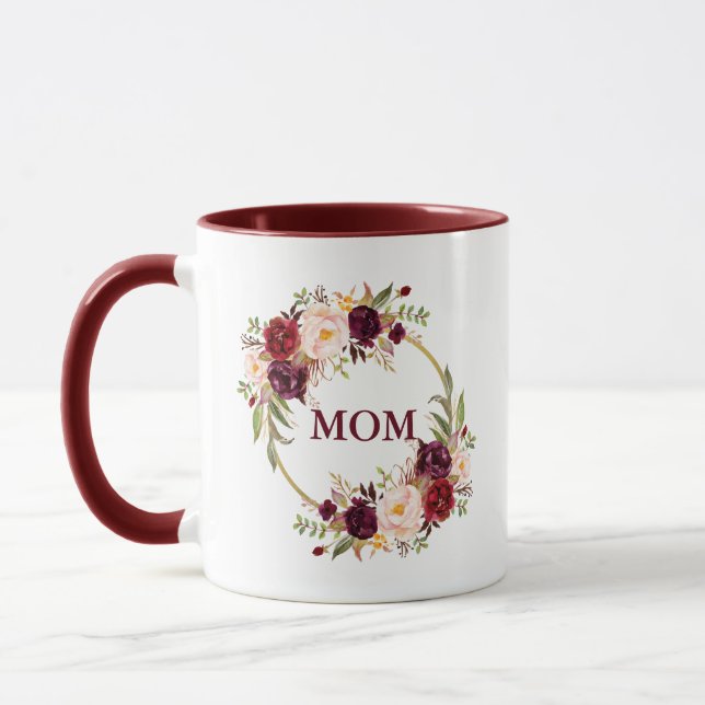Taza Mamá Borgoña Floral Gold (Izquierda)