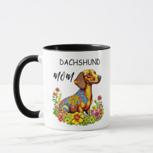 Taza Mamá Dachshund de dibujos animados linda con IA