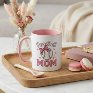 Taza Mamá de béisbol Diseño de lazo rosa lindo