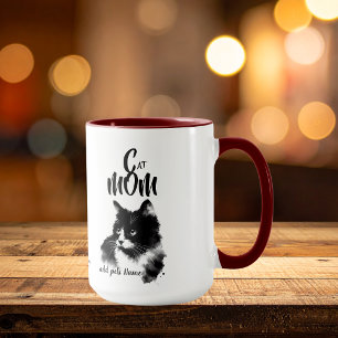 Taza MAMÁ DE GATO Negra agregar Foto y/o Nombre