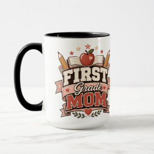 Taza Mamá de primer grado Diseño escolar retro