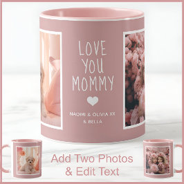 Taza Mamá Dos Personalizados de fotografía Textos Rosa 