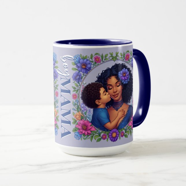 Taza Mamá e hijo afroamericanos besan el día de la madr (Anverso derecho)