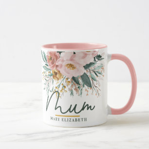 Taza Mamá elegante de escritura floral acuarela moderna