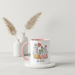 Taza Mamá Est 2026 Embarazo Floral Personalizado