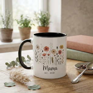Taza Mama Est Floral Año Arte Botánico de Flor Silvestr