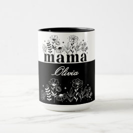 Taza Mamá Flor Silvestre Minimalista en Blanco y Negro 