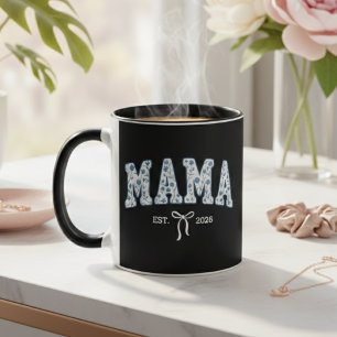 Taza Mamá Floral Azul Varsity Minimal Maternidad