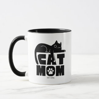 Taza Mamá Gata Gato Negro y Huella de Garra Personaliza