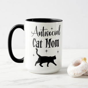 Taza Mamá Gato Antisocial Gato Negro Estrellas Divertid