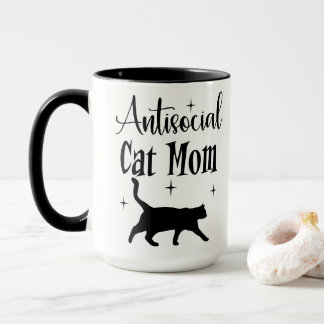 Taza Mamá Gato Antisocial Gato Negro Estrellas Divertid