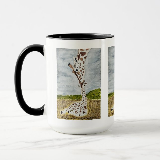 Taza Mama Giraffe Kissing Calf Arte Original (Izquierda)