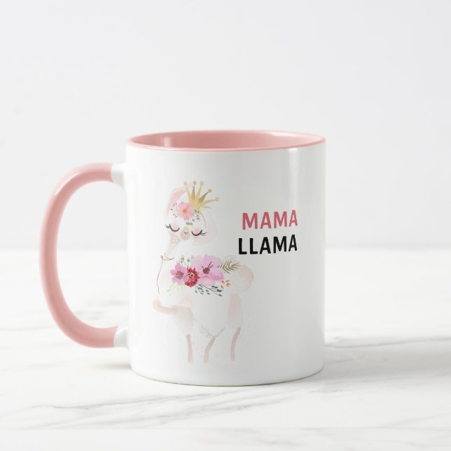 Taza Mama Llama Funny Bonito Floral Rosa Llama (Izquierda)