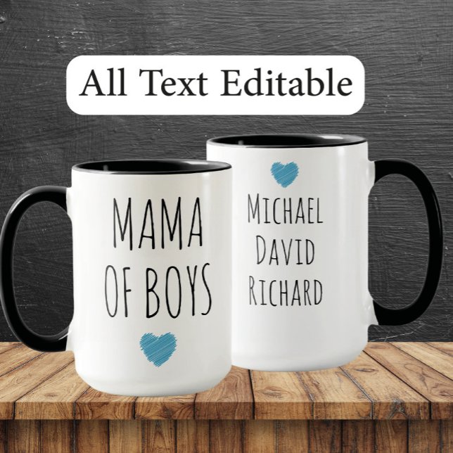 Taza Mama of Boys Custom Names - Heartfelt Gift for Mom (Subido por el creador)