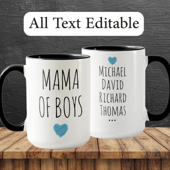Taza Mama of Boys Custom Names - Heartfelt Gift for Mom (Subido por el creador)