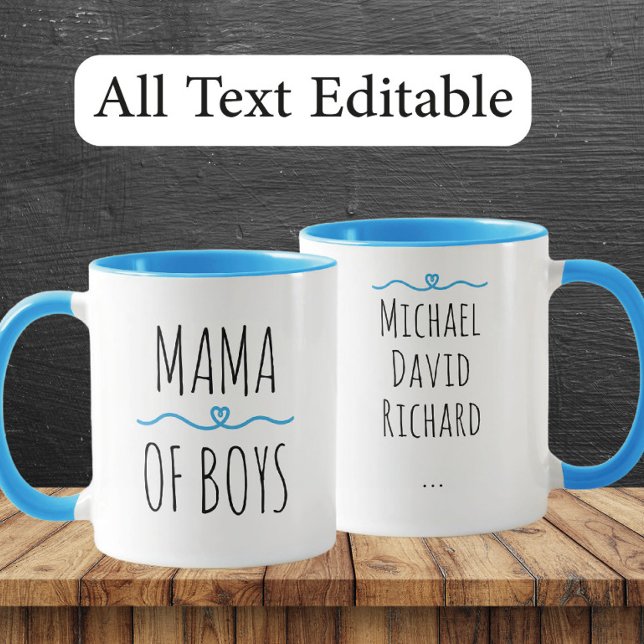 Taza Mama of Boys Custom Names - Heartfelt Gift for Mom (Subido por el creador)