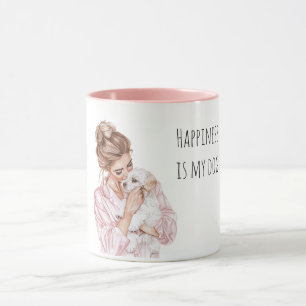 Taza Mamá Perro Cachorro Crema Blanca Rosa