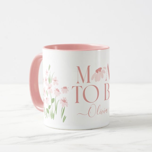 Taza Mamá será margarita floral recién nacido de ducha  (Anverso izquierdo)